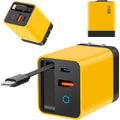 3 in 1 Type C Charger Fast Charging, 80w Charger Retractable Cable, Retractable USB C Charger with Type-C Cable & 2 USB Ports, All in One Chargers Retractable Cable, Home Travel Essential (Yellow)