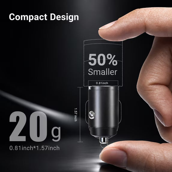 65W USB-C PD & 60W USB-A QC Car Charger, Dual Port Fast Car Charger for Phone, Tablet and Laptop, Compatible with 12V/24V Vehicles, Black