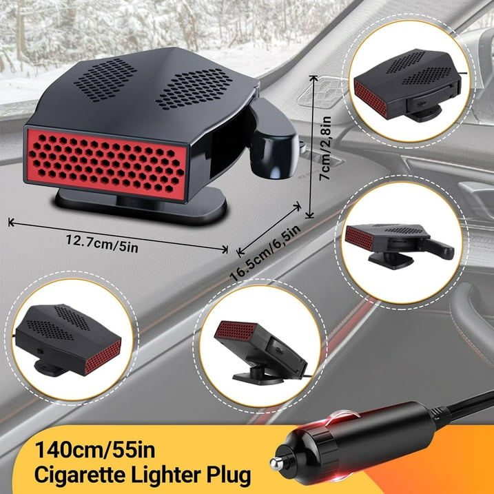 MUSICOZY Portable Car Heater 12V 200W Portable Car Heater and Defroster 360-Degree Rotation 2-in-1 Fast Heating Cooling Fan Car Windshield Defogger and Defroster with Smoke Igniter for All Cars Black