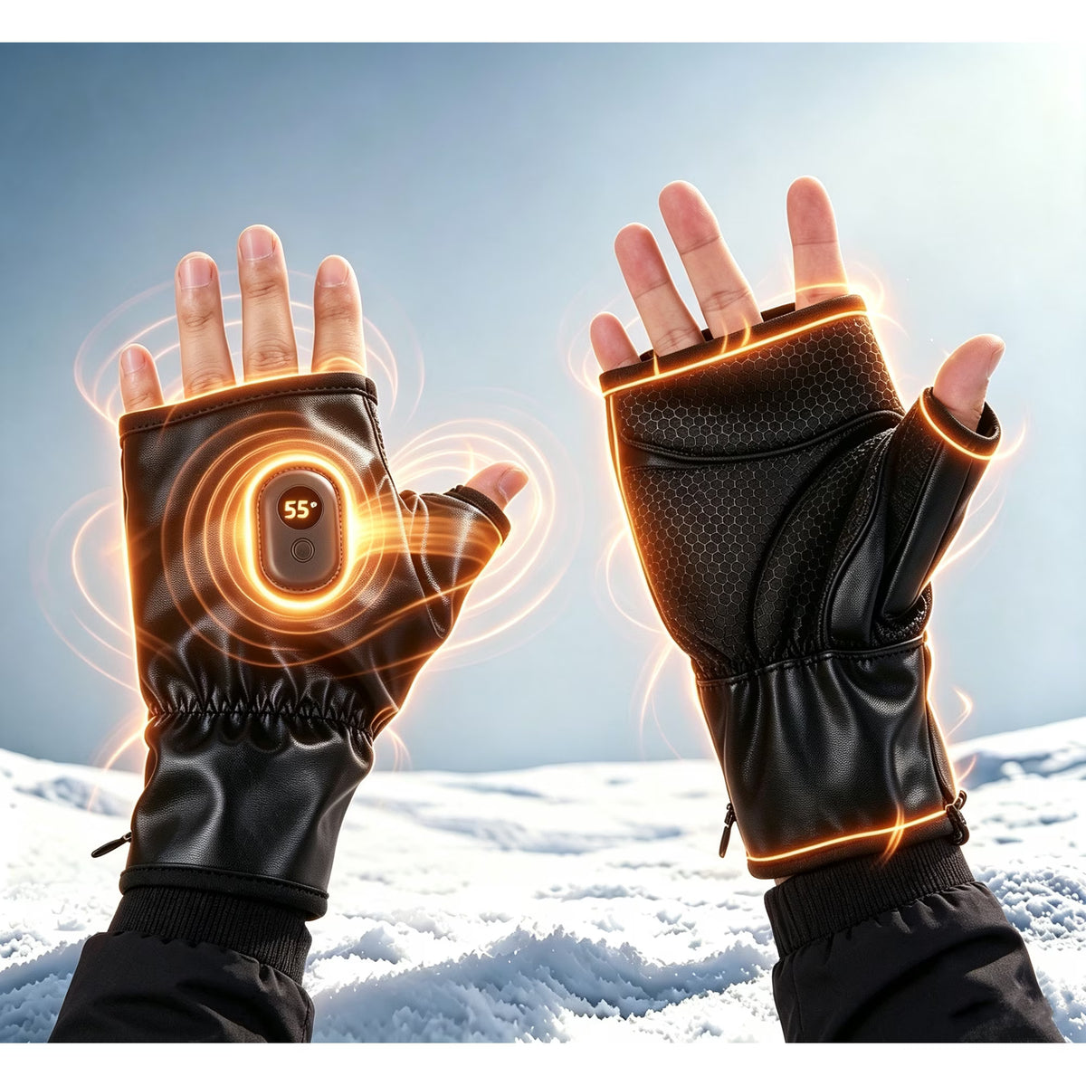 Heated Gloves Rechargeable-Smart Thermostatic Heated Fingerless Gloves Heat Up to 131℉,Portable Heating Glove with Digital Display,3 Temperature Settings for Hiking Skiing Cycling,Gifts for Women Man