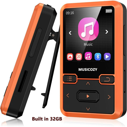 32GB MP3 Player with Bluetooth 5.0 Mini Clip Portable Wearable MP3 Player with FM Radio Recording Children s Music mp3 Player Mp3 Mp4 Player with Pedometer Music Player Support up to 128GB(Orange)
