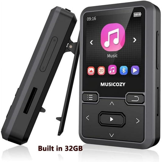 32GB MP3 Player with Bluetooth 5.0 Mini Clip Portable Wearable MP3 Player with FM Radio Recording Children s Music mp3 Player Mp3 Mp4 Player with Pedometer Music Player Support up to 128GB(Black)