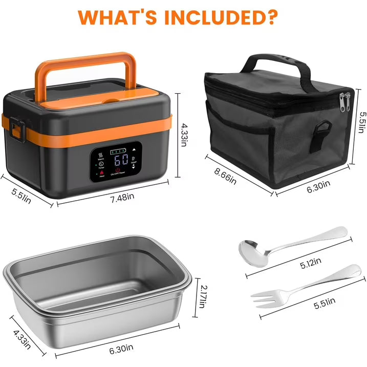 Cordless Electric Lunch Box for Adults, Rechargeable Self-Heating Lunch Box Food Warmer with Timer&Adjustable Heating,34oz/1L Stainless Container with Insulated Bag for Office,Picnic,Car&Outdoor Use