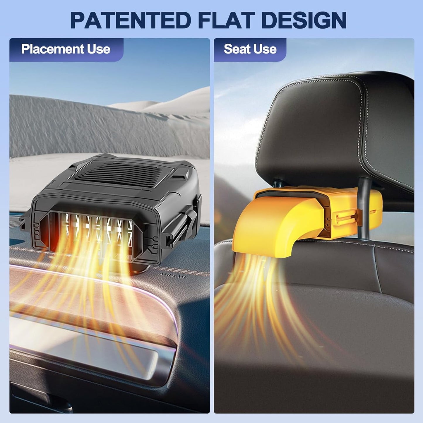 MUSICOZY Car Heater Fan 12v 150w Winter Windshield Defogger and Defroster 2 in 1 Portable Car Fast Heating Cooling Fan Can Heat for Seat with 1.4M Line 360° Rotatable Base Car Heater(Yellow)