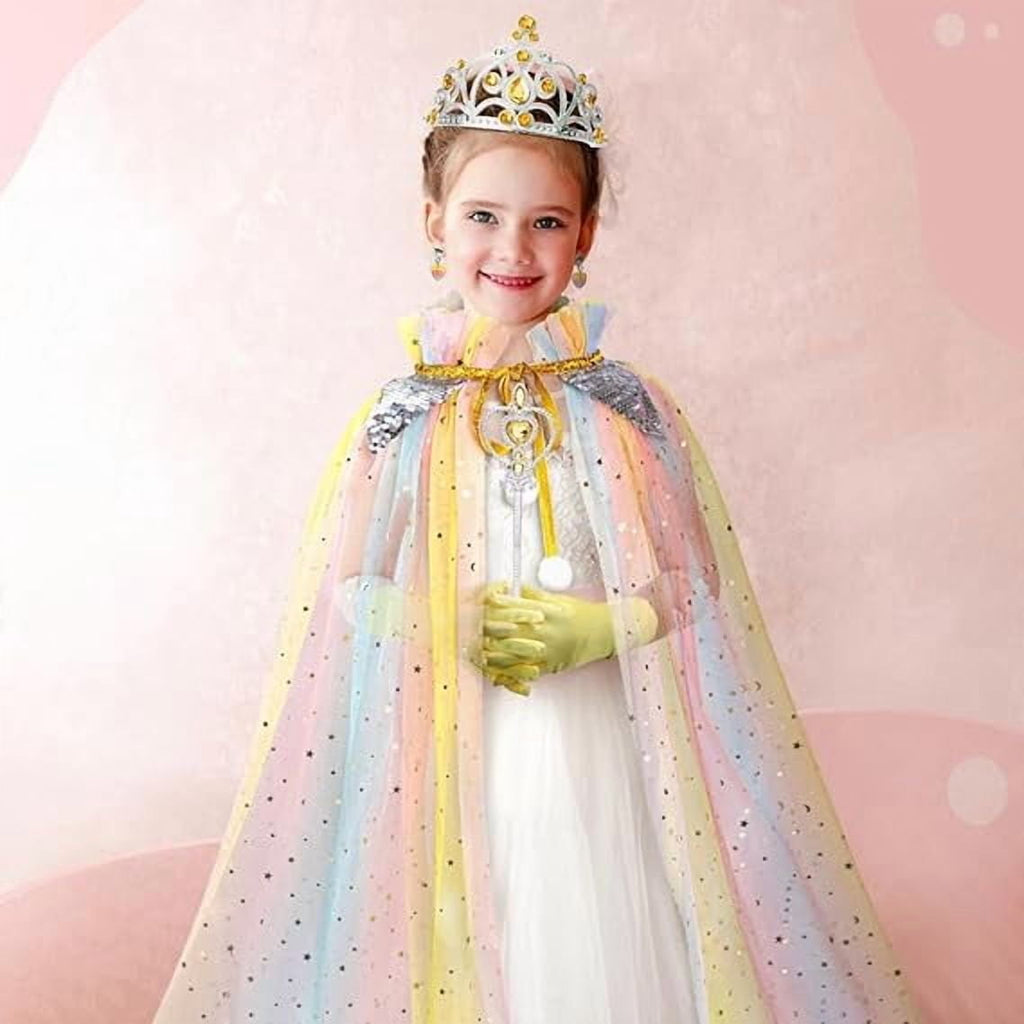 Princess Dress Up kids Costume Props Halloween Christmas gifts 11Pcs Fairy Princess for Toddler Girls Costume Sets Cape Wand Headband Tutu Skirt Jewelry New Year Gifts for Girls3 4 5 6 7 8 Year Old