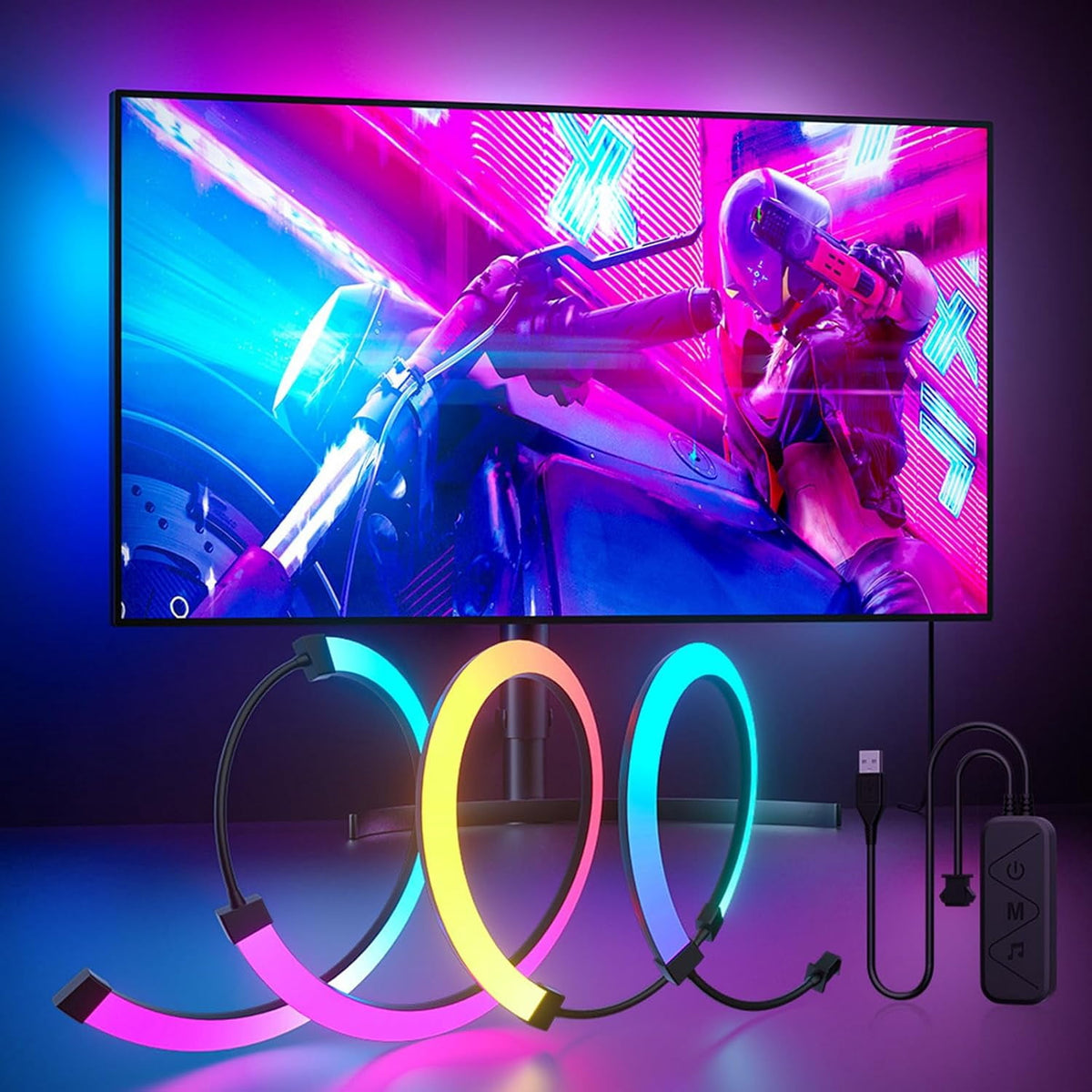MUSICOZY LED Monitor Backlights for PC & Mac RGB Phantom Strip Lights that Sync with Screen Color or Music Computer Light Bar Behind Monitor LEDs for Desk Gaming USB Port Software Control 27 inch