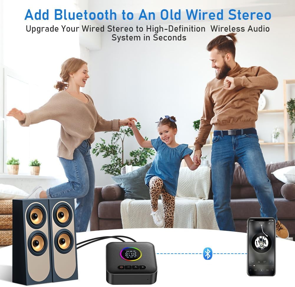 Bluetooth 5.4 HiFi Receivers 2-in-1 Bluetooth 5.4 Transmitter & Receiver for music Streaming Sound System Wireless Audio Adapter with 3.5mm RCA for Home Stereo System/Speakers/Car/TV/Tablet