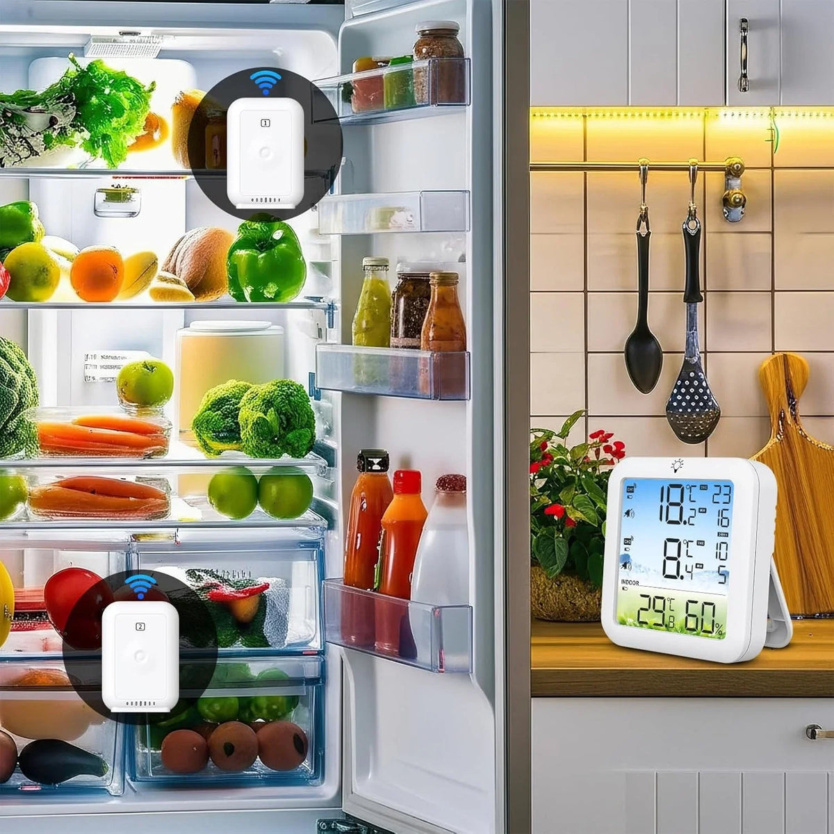 MUSICOZY Wireless Fridge and Freezer Thermometer with Alarm, Max/Min Temperature Records Digital Refrigerator Thermometer, 328FT Remote Range, Magnetic & Stand Options for Kitchen Home Restaurant