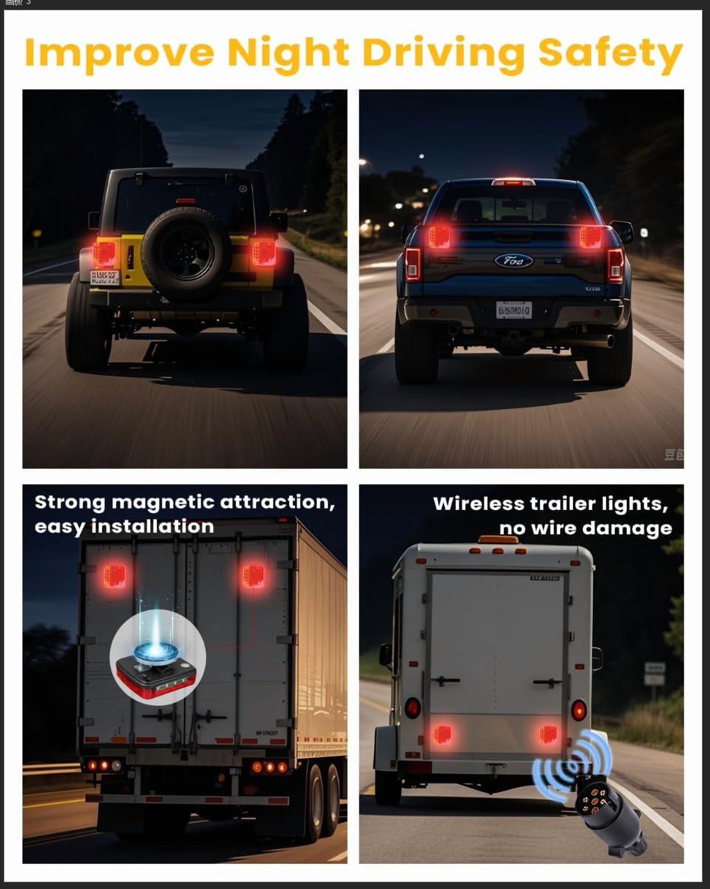 2-Pack Wireless Magnetic LED Trailer Light Set Ip67 Waterproof Wireless Trailer Lights Kit Portable for Pickup Trucks SUVs Boats RVs and More