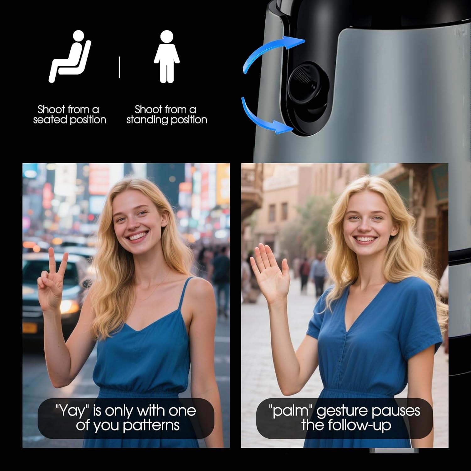 Auto Face Tracking Tripod Magnetic Fast Charger AI Smarts 360° Rotating Cell Phone Photo Video Tracking Gimbal No App Gesture Control Rechargeable Smart Shooting Stand for Live Video Recording Tiktok