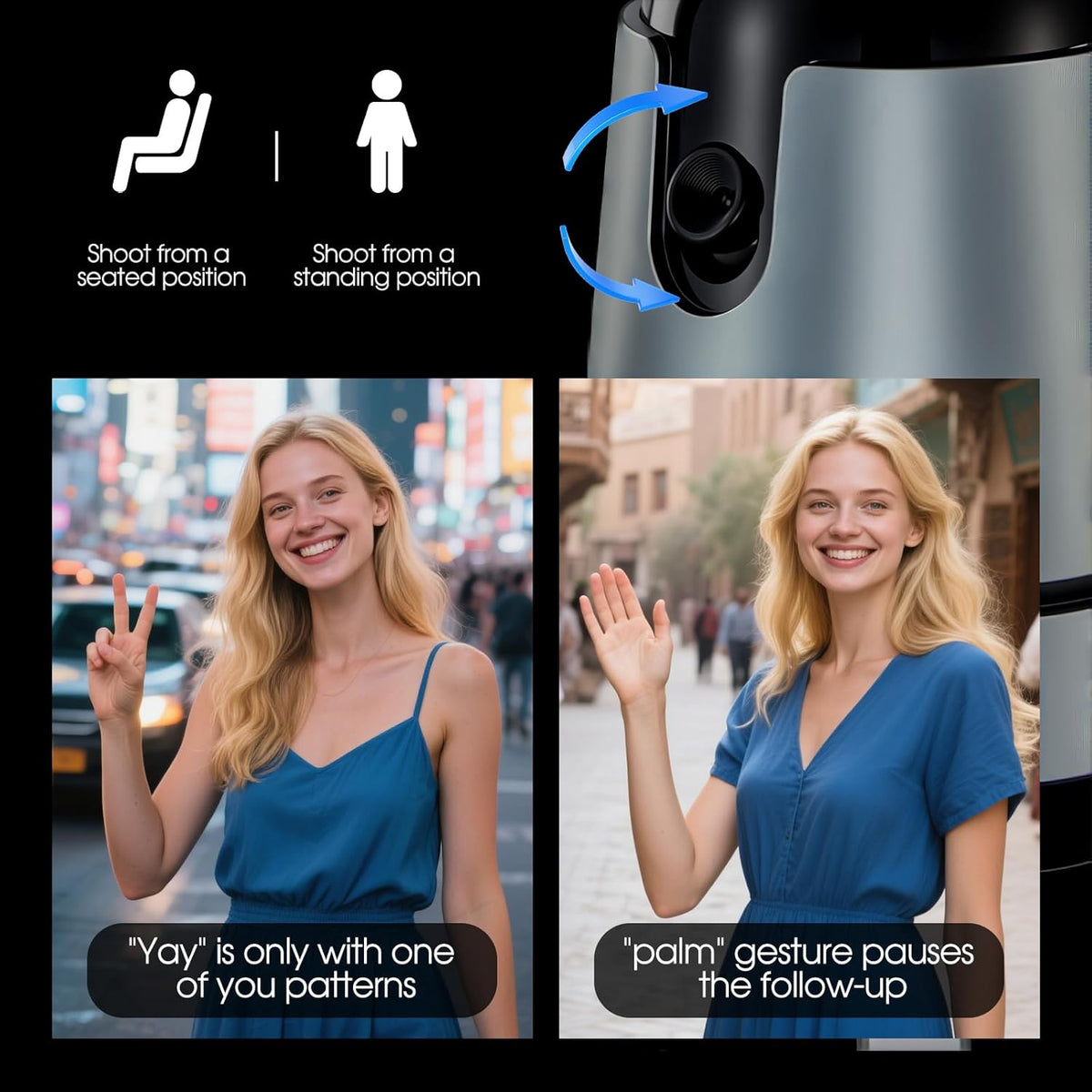 Auto Face Tracking Tripod Magnetic Fast Charger AI Smarts 360° Rotating Cell Phone Photo Video Tracking Gimbal No App Gesture Control Rechargeable Smart Shooting Stand for Live Video Recording Tiktok