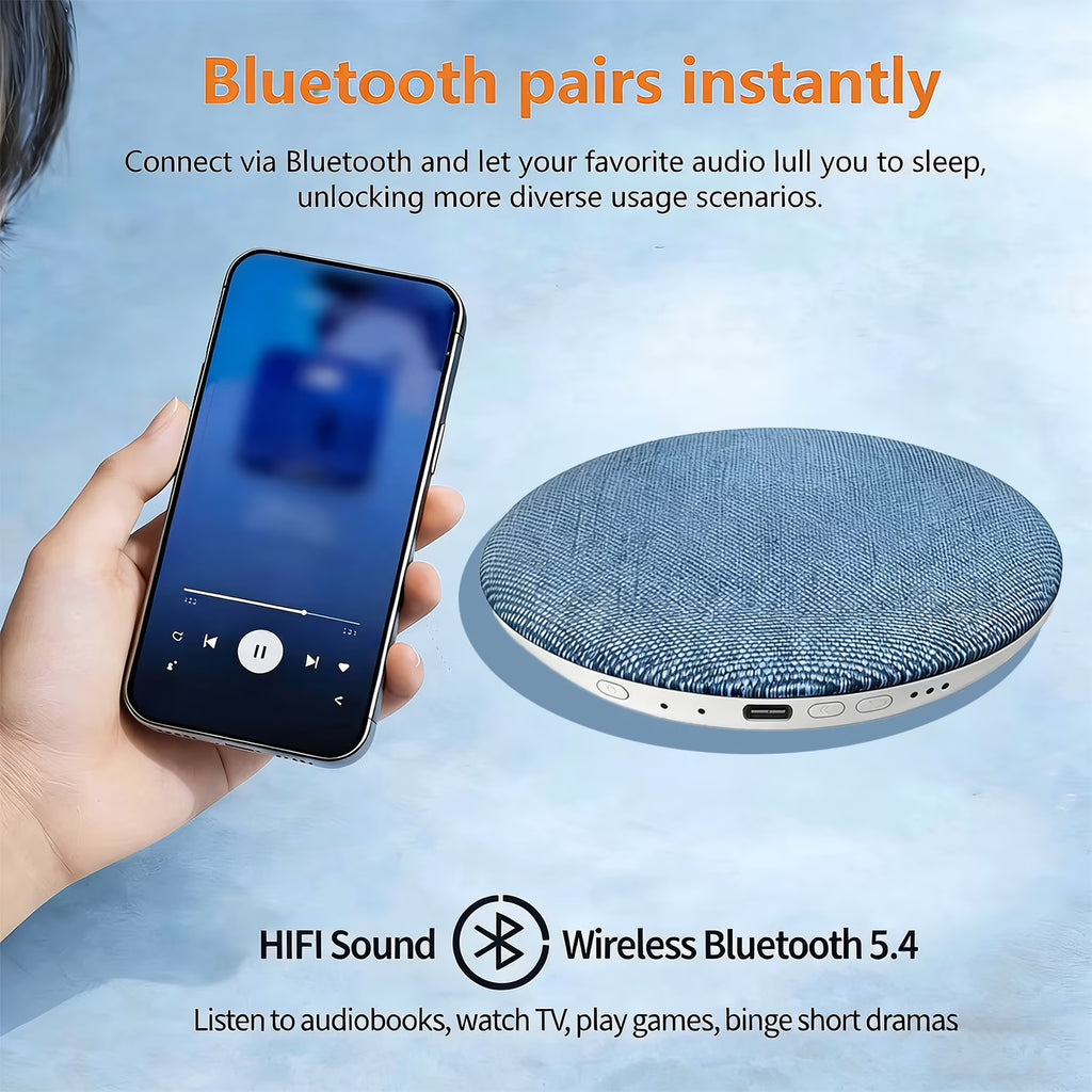 Ultra-Thin Under Pillow Speaker, Pillow Speaker for Sleeping, Bluetooth 5.4 Pillow Speaker with Hi-Fi Sound & Sleep Timer for Immersive Sleep & Relaxation, 20-48 Hour Battery Life, Blue