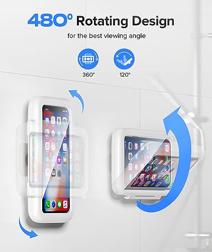 LC-dolida Shower Phone Holder Waterproof 480 Rotation Phone Stand Case Mount for Bathroom Batheub Kitchen Wall Mirro Compatible with iPhone 15 14 13 12 11 Plus Pro Max XS XR up to 6.8  Cell Phone