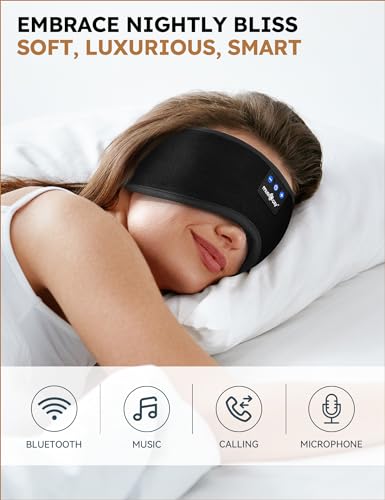 MUSICOZY Sleep Headphones Bluetooth 5.2 Headband Sleeping Eye Mask for Mom Women Men Wireless Music Earbuds Earphones for Side Sleepers