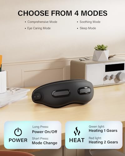Eye Massager with Heat Eligible Migraine Relief Heated Eye Mask Vibration Migraines Device Compression Music Massager Reduce Dry Eye Improve Sleep Gifts for Women Men (Black)