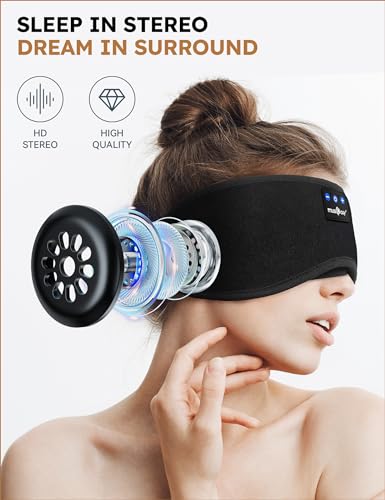 MUSICOZY Sleep Headphones Bluetooth 5.2 Headband Sleeping Eye Mask for Mom Women Men Wireless Music Earbuds Earphones for Side Sleepers