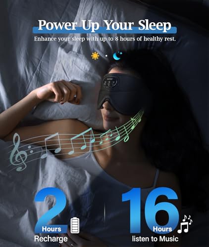 Bluetooth Sleep Headphones White Noise Sleep Mask | 3D Eye Mask for Sleeping | 38 Relaxing Soothing Sounds | 16hrs Playingtime | Light Blocking Eye Mask | Auto - Off Timer | Best for Sleeper | Travel