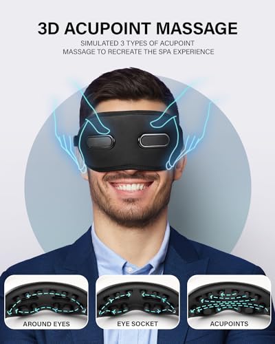 Eye Massager with Heat Eligible Migraine Relief Heated Eye Mask Vibration Migraines Device Compression Music Massager Reduce Dry Eye Improve Sleep Gifts for Women Men (Black)