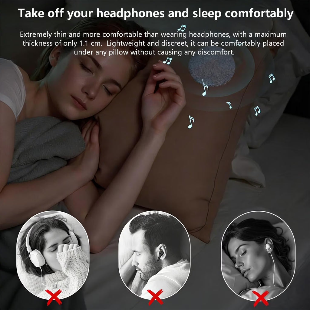 Under Pillow Speaker for Sleeping, 11mm Ultra-Thin Bluetooth 5.4 Pillow Speaker with Hi-Fi Sound & 3 Sleep Timer, Built-in White Noise, 20-48 Hour Battery Life, Blue