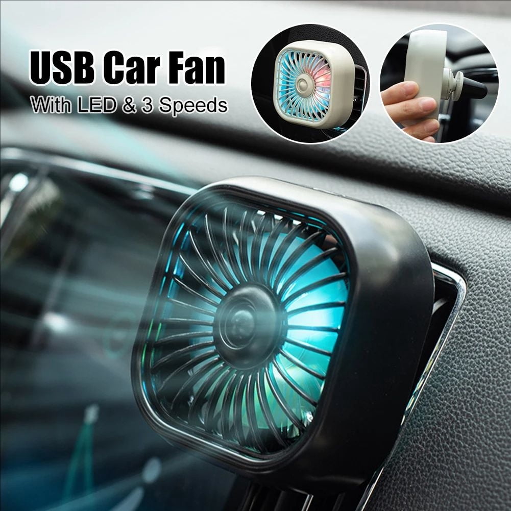 MUSICOZY 2 Pcs Car Cooling Fan Portable USB Cooler Clip Fan for Car Air Outlet Powerful 3 Speed with Color Changing Light Quiet 360 Degree Rotatable Air Circulation Fan for Vehicle Van Truck SUV RV