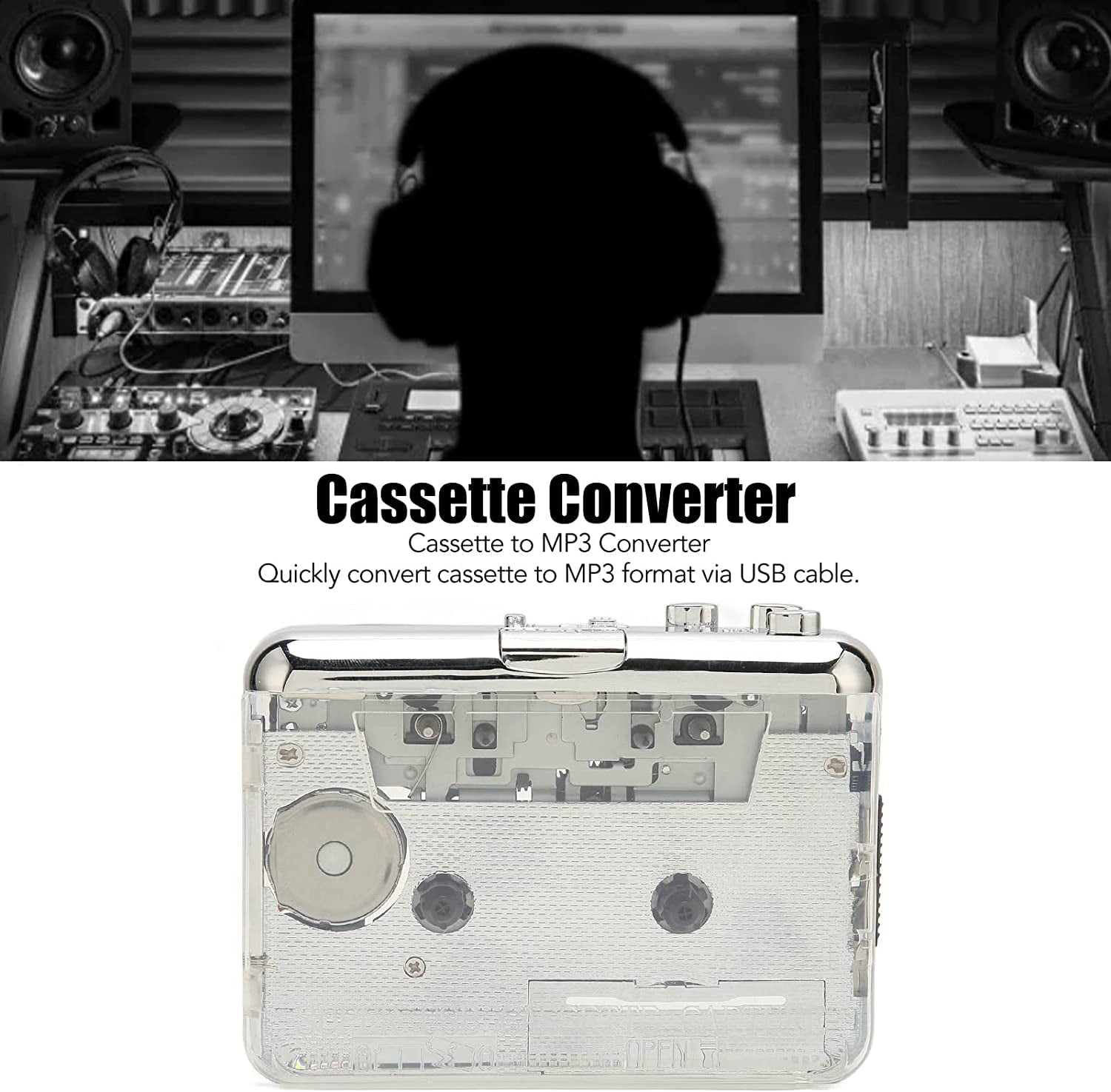 Portable Cassette Player USB Tape to MP3 Converter Digitizer Player Walkmans with 3.5mm Headphone Jack Stereo Cassette Player Compatible with IOS and PC，Vintage Cassette Player for Elder and Student
