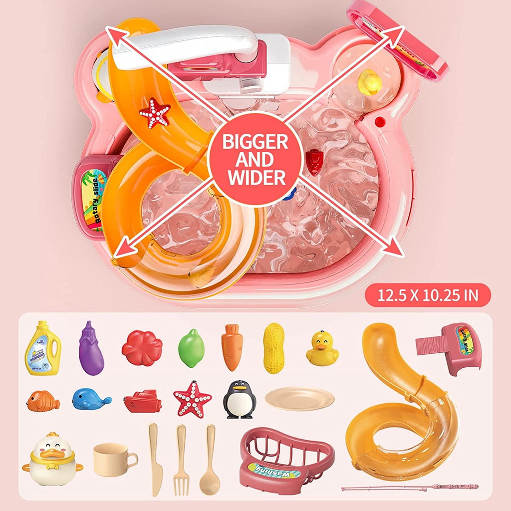 Toddler Toys Baby Toys Kid Toys Fishing Table and Dishwasher Toys Kids Kitchen Sink & Fishing Playset & Electric Dishwasher Toys Electric Water Table for Kid 3-12 Years Play Sink Fishing Toy Pool Set