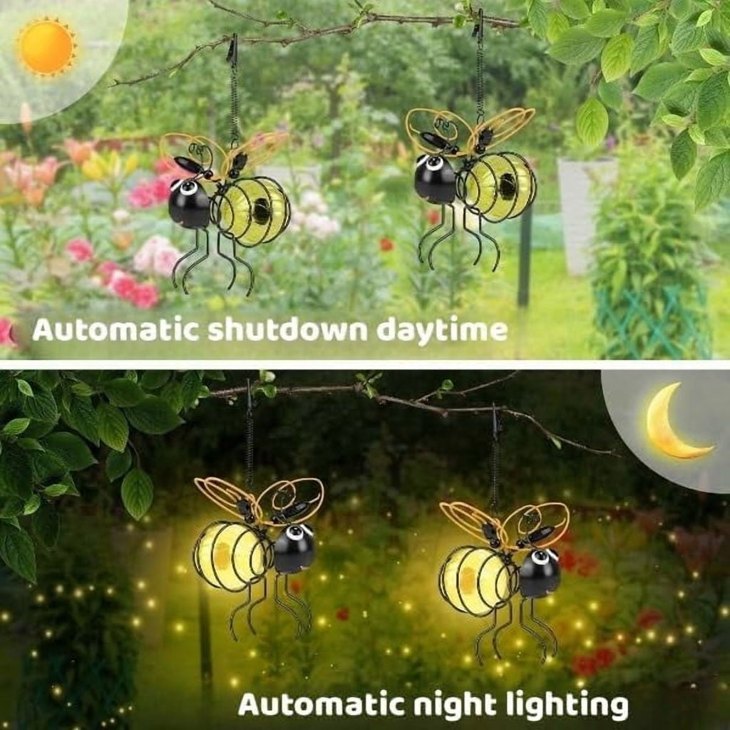 XEAZON Solar Bees Lights Outdoor Hanging Bee Solar Garden Light Garden Solar Bees Simulation Lights Waterproof Bumble Bees Solars Light for Party Festivals Garden Decor Birthday Gifts (3pcs)