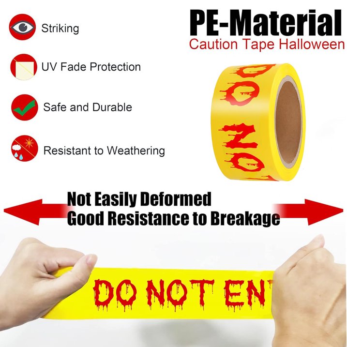 Halloween Decorations Caution Tape, 2Pcs 2Inx82Ft/Roll Do Not Enter Tape and Caution Tape, Halloween Warning Tape for Indoor Outdoor Halloween Party Decorations, Yellow