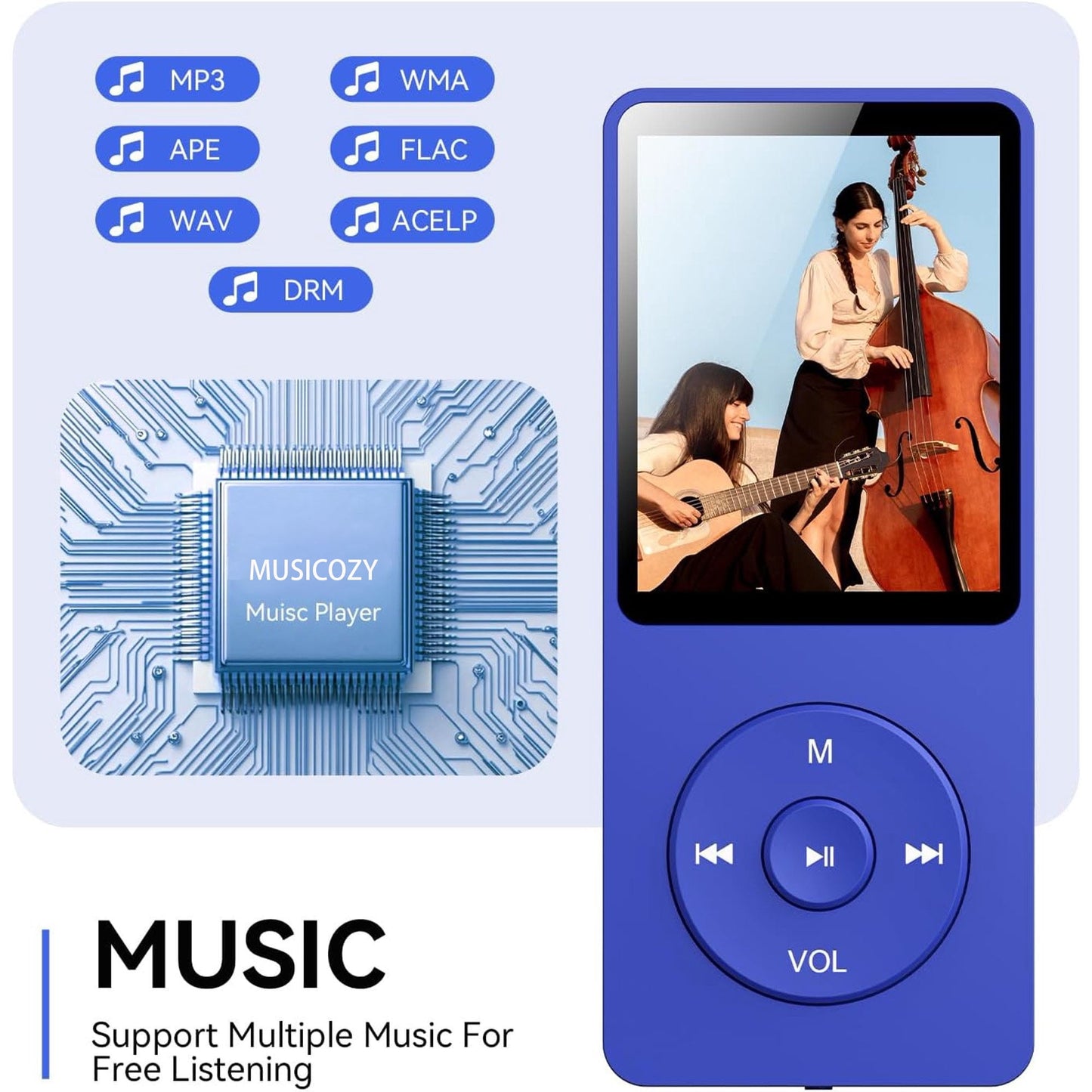 MP3 Player with Bluetooth and 32GB TF Card HiFi Music Player with Built-in Speaker Earphones Multifunctional MP3 Players with FM/Recording/E-Book/Video Supports up to 128GB for Kids Running Walking