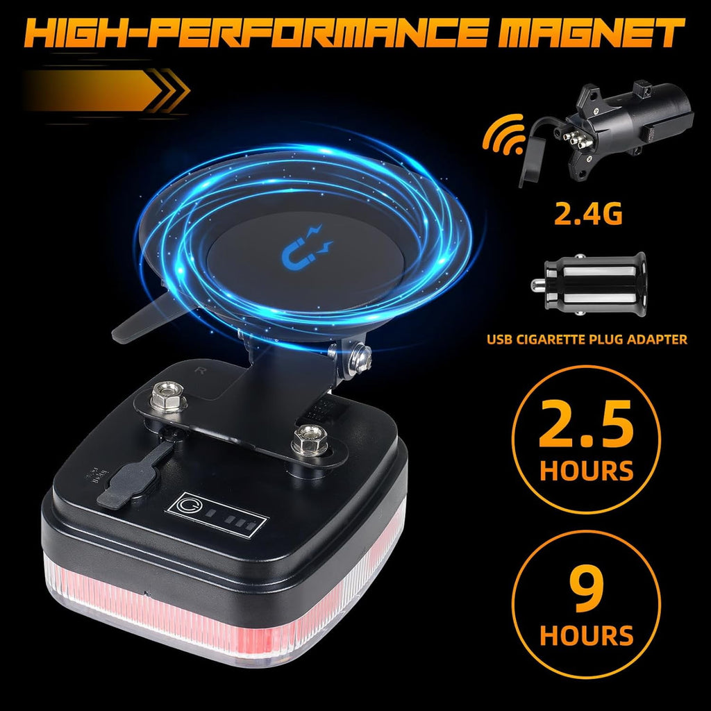 Wireless Trailer Lights-Magnetic Trailer Lights Adjustable Tow Light with Suction Cup Rechargeable Towing Tail Light Kit Brake Turn&Reverse Light Portable LED Towing Lights for Trucks Boat RV Camper