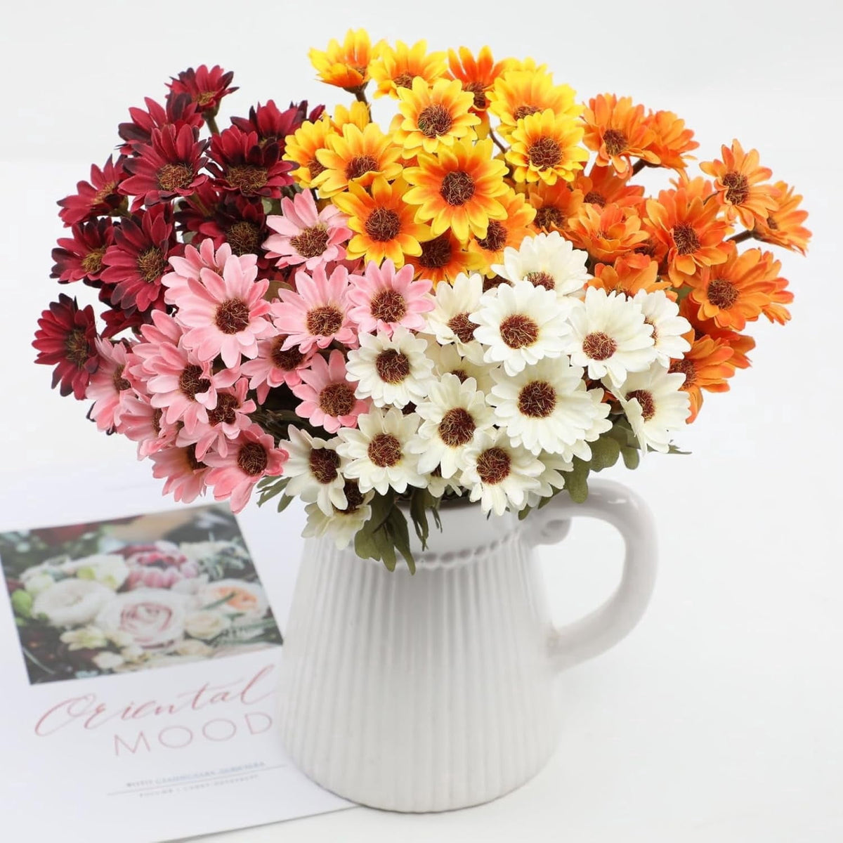 5-Pack Artificial Fall Flowers Fake Lifelike Mums for Outdoors UV Resistant Silk Daisy Floral Faux Mum Plants Fake Bushes for Year-Round Porch Garden Yard Porch Patio Decor Home Decor Indoor Outside