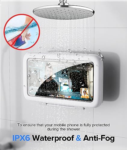 LC-dolida Shower Phone Holder Waterproof 480 Rotation Phone Stand Case Mount for Bathroom Batheub Kitchen Wall Mirro Compatible with iPhone 15 14 13 12 11 Plus Pro Max XS XR up to 6.8  Cell Phone