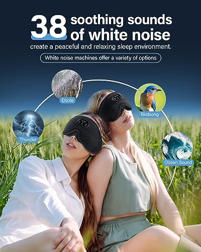 Bluetooth Sleep Headphones White Noise Sleep Mask | 3D Eye Mask for Sleeping | 38 Relaxing Soothing Sounds | 16hrs Playingtime | Light Blocking Eye Mask | Auto - Off Timer | Best for Sleeper | Travel