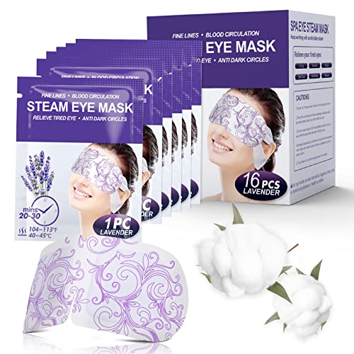16 Packs Steam Eye Masks for Dry Eyes  SPA Warm Eye Mask  Relief Eye Fatigue Hot Sleep Eye Mask for Puffy Eyes Mask (Lavender)
