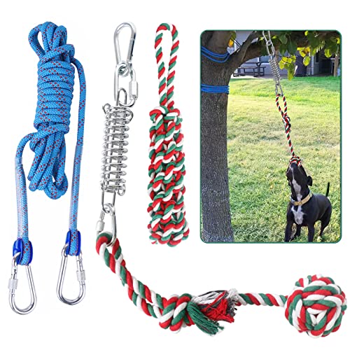 Dog Outdoor Bungee Solo Hanging Toy  Tether Tug of War Dog Toys for Pitbull Small Large Aggressive Chewers Dogs to Exercise  Durable Interactive Dog Tug Toy with Metal Spring Kit  Dog Rope Toys