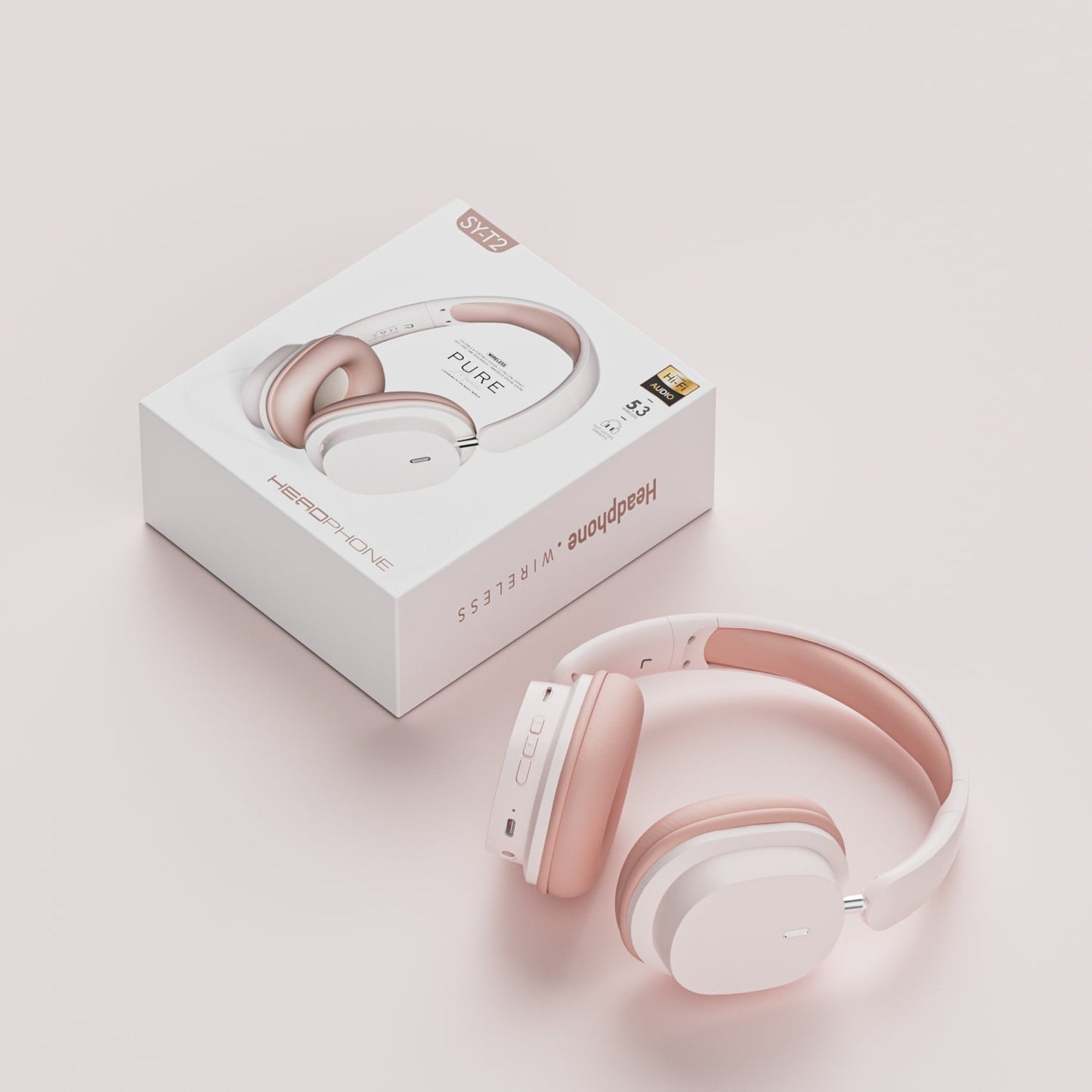 Wireless Bluetooth Headphones Over Ear Hi-Fi Stereo Wireless Headphones Foldable/Wired/Wireless with Microphone/TF Available for TV Travel Home Office Headset Quick Charge 20 Hours Playtime Pink