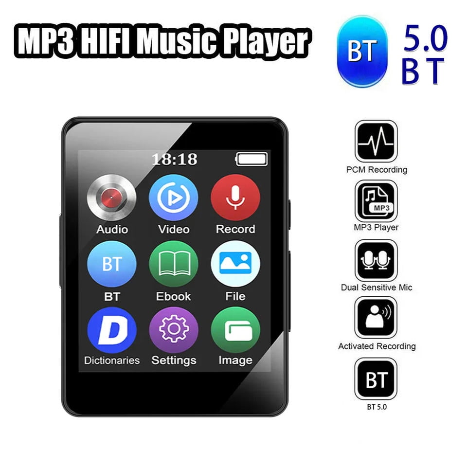 64GB MP3 Player Mini Digital Walkmen Portable MP4 Bluetooth Stereo Speaker HiFi Music Player Multifunction MP3 with Recording E-Book Alarm Clock Video Photo Supports up to 128GB Running Walking