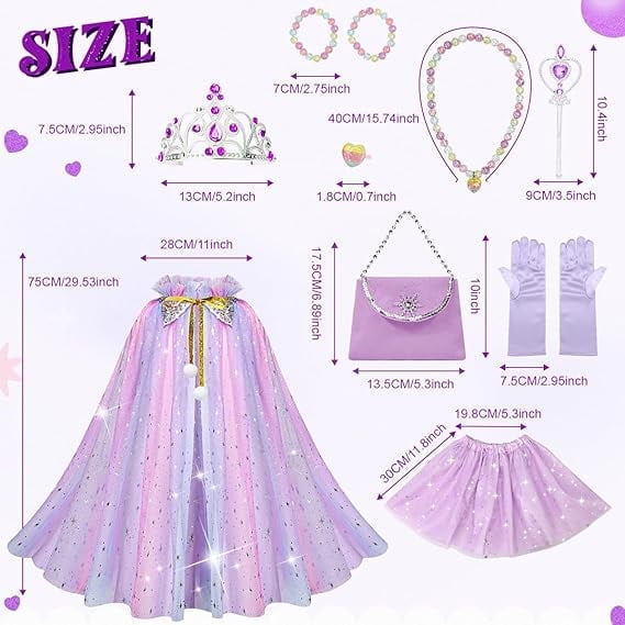 Princess Dress Up kids Costume Props Halloween Christmas gifts 11Pcs Fairy Princess for Toddler Girls Costume Sets Cape Wand Headband Tutu Skirt Jewelry New Year Gifts for Girls3 4 5 6 7 8 Year Old