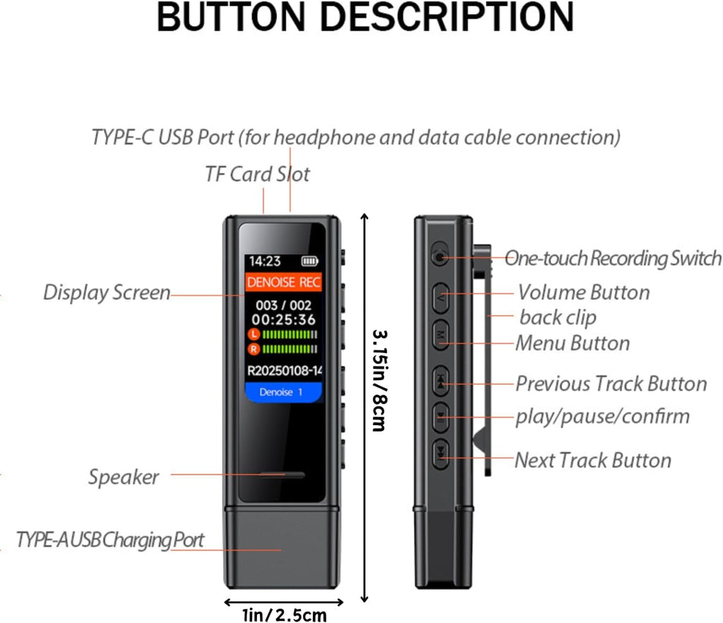 MUSICOZY Digital Voice Recorder 64GB USB Voice Activated Audio Recorder Small and Portable Voice Recorders with Playback Digital Voice Recorder for Meetings/Interviews/Classroom Support to 256GB