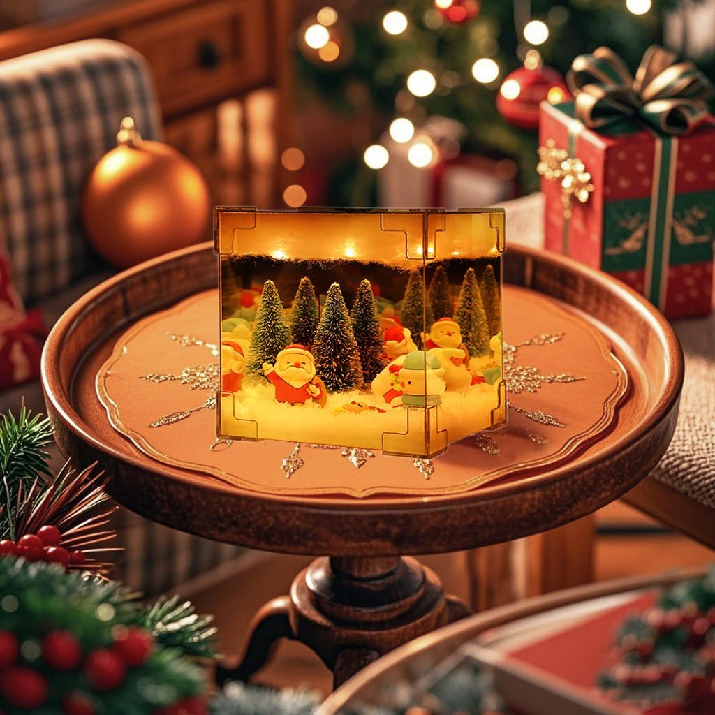 Christmas Night Light, Christmas Old Man Snowman Decoration Lamp, Xmas DIY Magic Cube Mirror Night Light, Xmas Handmade Decoration with Material Kit,Night Light for Indoor Christmas Decor,Random Dol
