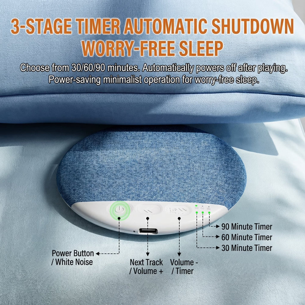 Under Pillow Speaker for Sleeping, 11mm Ultra-Thin Bluetooth 5.4 Pillow Speaker with Hi-Fi Sound & 3 Sleep Timer, Built-in White Noise, 20-48 Hour Battery Life, Blue