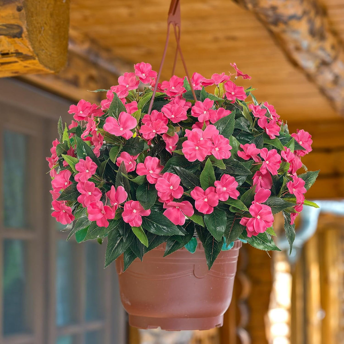 5 Pcs Artificial Flowers for Outdoors Silk Impatiens Flowers Bouquet Decorations Fake Faux Plants UV Resistant for Spring Summer Garden Porch Patio Window Box Balcony Planters Home Decor Rose