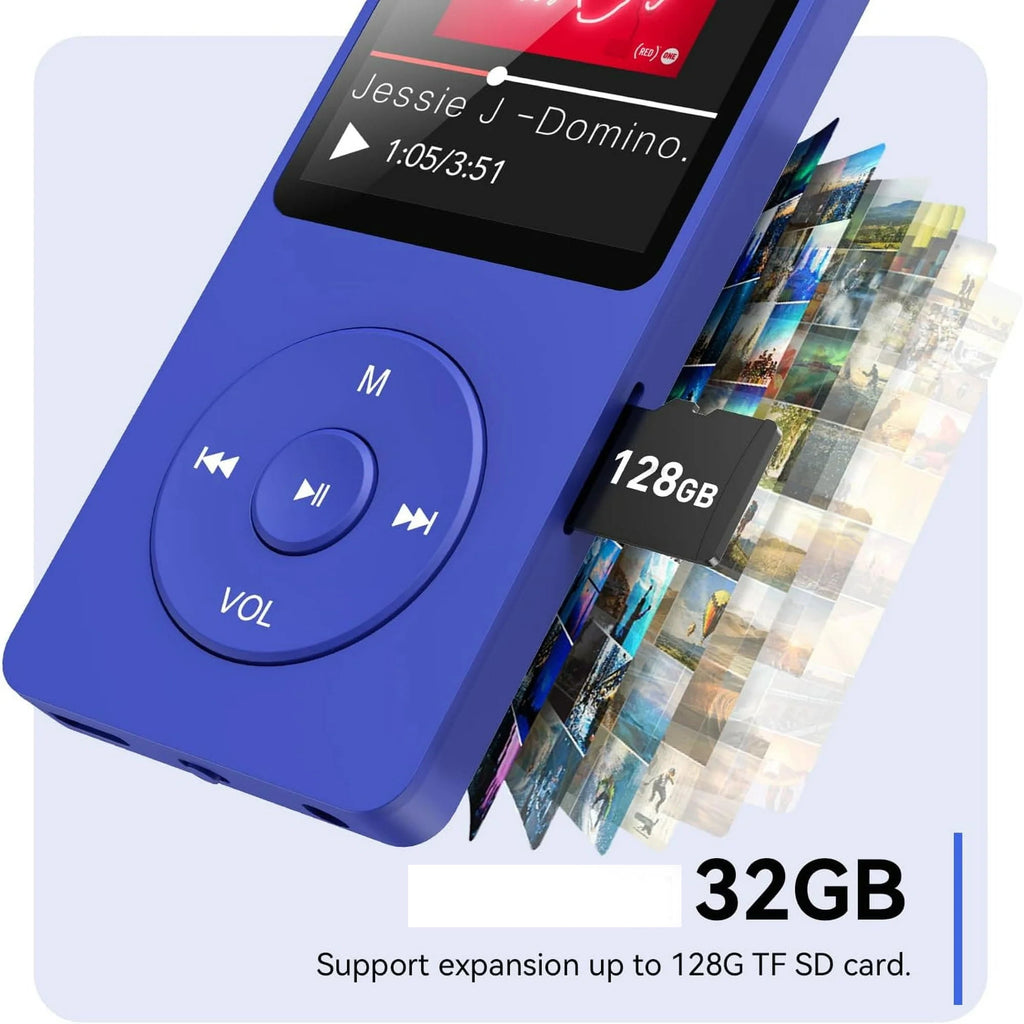 MP3 Player with Bluetooth and 32GB TF Card HiFi Music Player with Built-in Speaker Earphones Multifunctional MP3 Players with FM/Recording/E-Book/Video Supports up to 128GB for Kids Running Walking