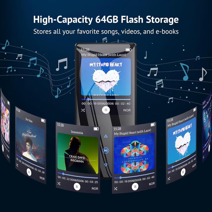 MUSICOZY 32GB MP3 Player with Bluetooth 5.3,Music Player Features HD Speaker, Earphone,2.4" Touch Buttons Screen with FM Radio Voice Recorder E-Book HiFi Sound,Support up to 128GB for Walking,Running