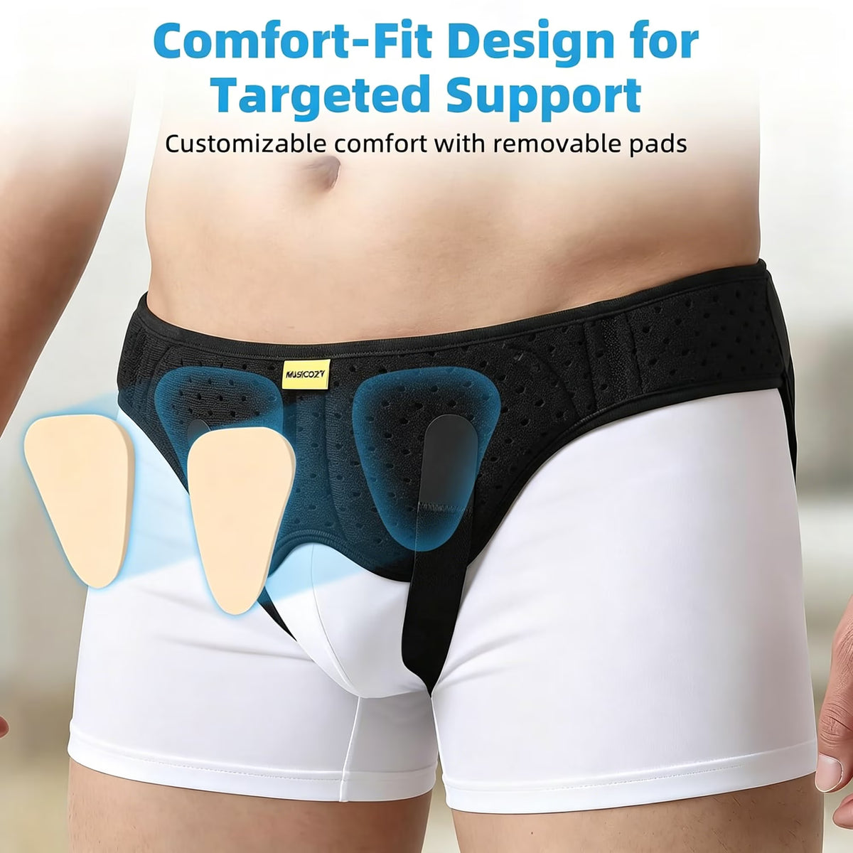 Hernia Belt Truss for Single/Double Inguinal or Sports Hernia, Hernia Support Brace for Men for Women Pain Relief Recovery Strap with 2 Removable Compression Pads Comfortable Material