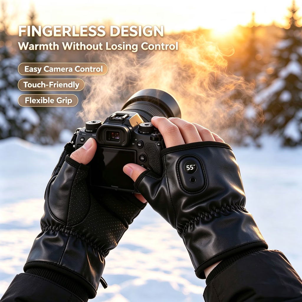 Heated Gloves Rechargeable-Smart Thermostatic Heated Fingerless Gloves Heat Up to 131℉,Portable Heating Glove with Digital Display,3 Temperature Settings for Hiking Skiing Cycling,Gifts for Women Man