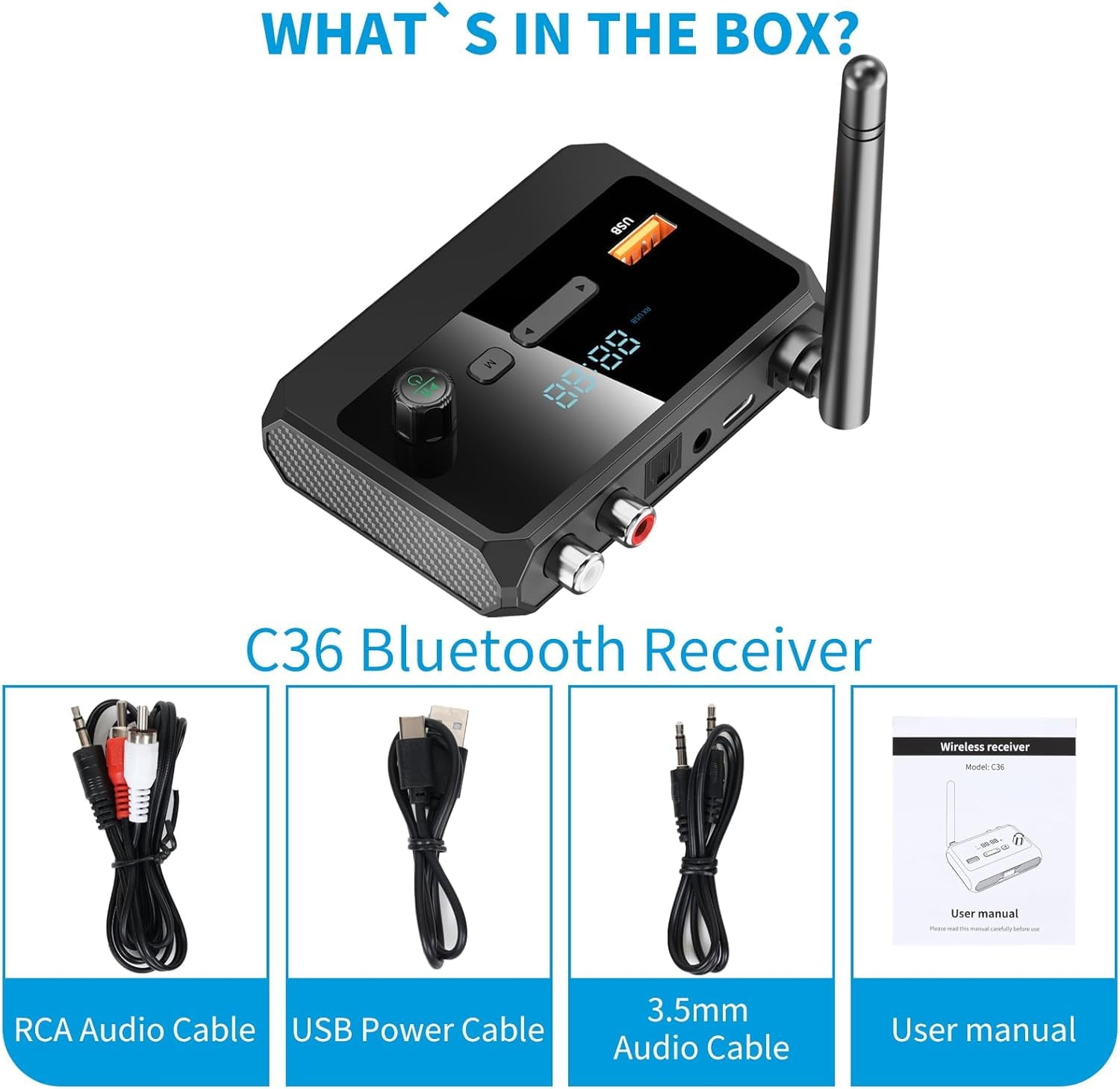 Bluetooth 5.3 Receiver for Home Stereo RCA Bluetooth Adapter Low Latency & HD Music Audio Support Optical AUX 3.5mm RCA Receiver Adapter for Speakers Music Streaming Stereo System