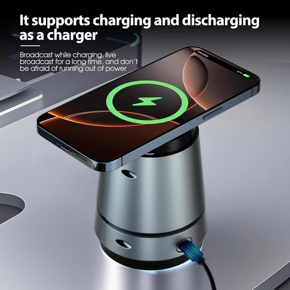 Auto Face Tracking Tripod Magnetic Fast Charger AI Smarts 360° Rotating Cell Phone Photo Video Tracking Gimbal No App Gesture Control Rechargeable Smart Shooting Stand for Live Video Recording Tiktok