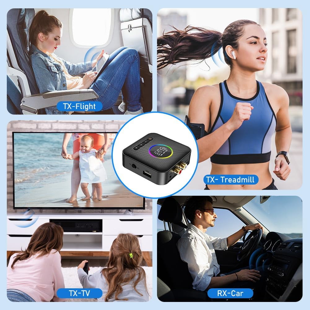 Bluetooth 5.4 HiFi Receivers 2-in-1 Bluetooth 5.4 Transmitter & Receiver for music Streaming Sound System Wireless Audio Adapter with 3.5mm RCA for Home Stereo System/Speakers/Car/TV/Tablet