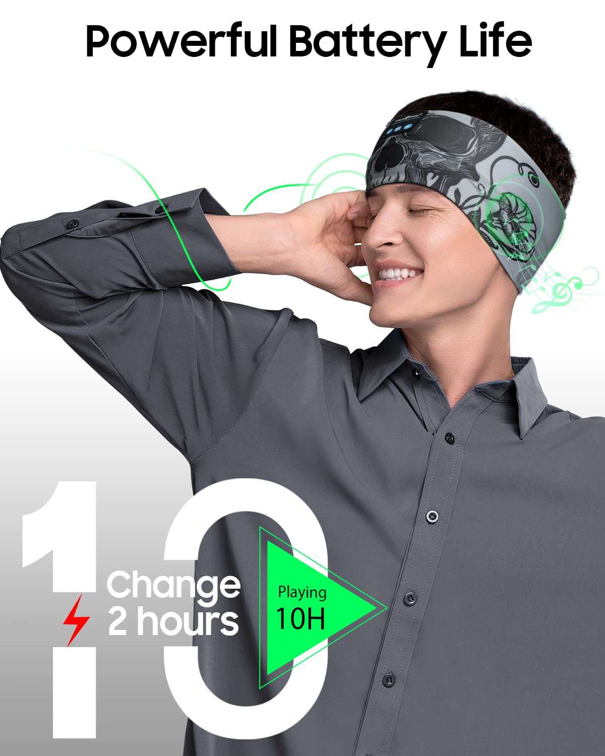 MUSICOZY Sleep Headphones Bluetooth Headband  Wireless Sleeping Headphones Music Sport Headbands  Long Time Play Sleeping Headsets Built-in Thin Speakers(Skulls Design)